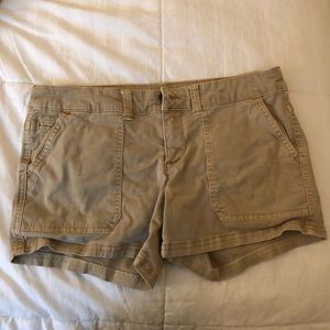 Khaki Mid Rise Midi Shorts